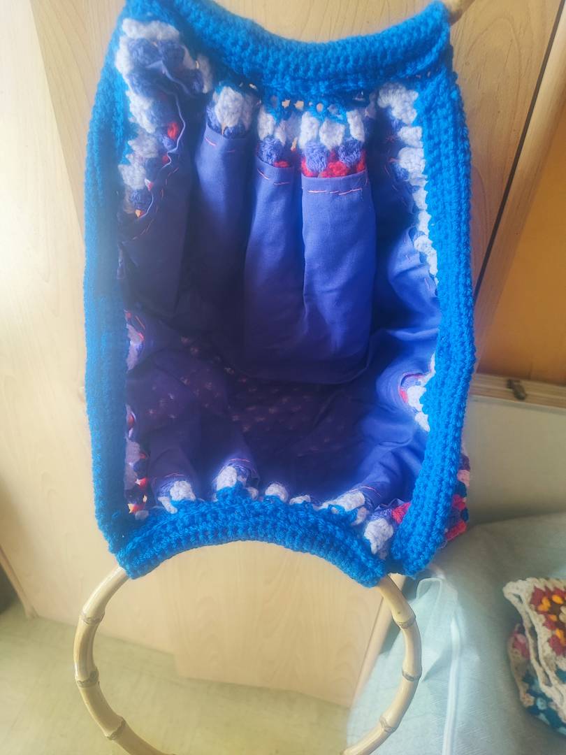 Sac Hula Hoop au Crochet Multicolore avec Anses Bambou – Style Rétro Bohème Fait Main