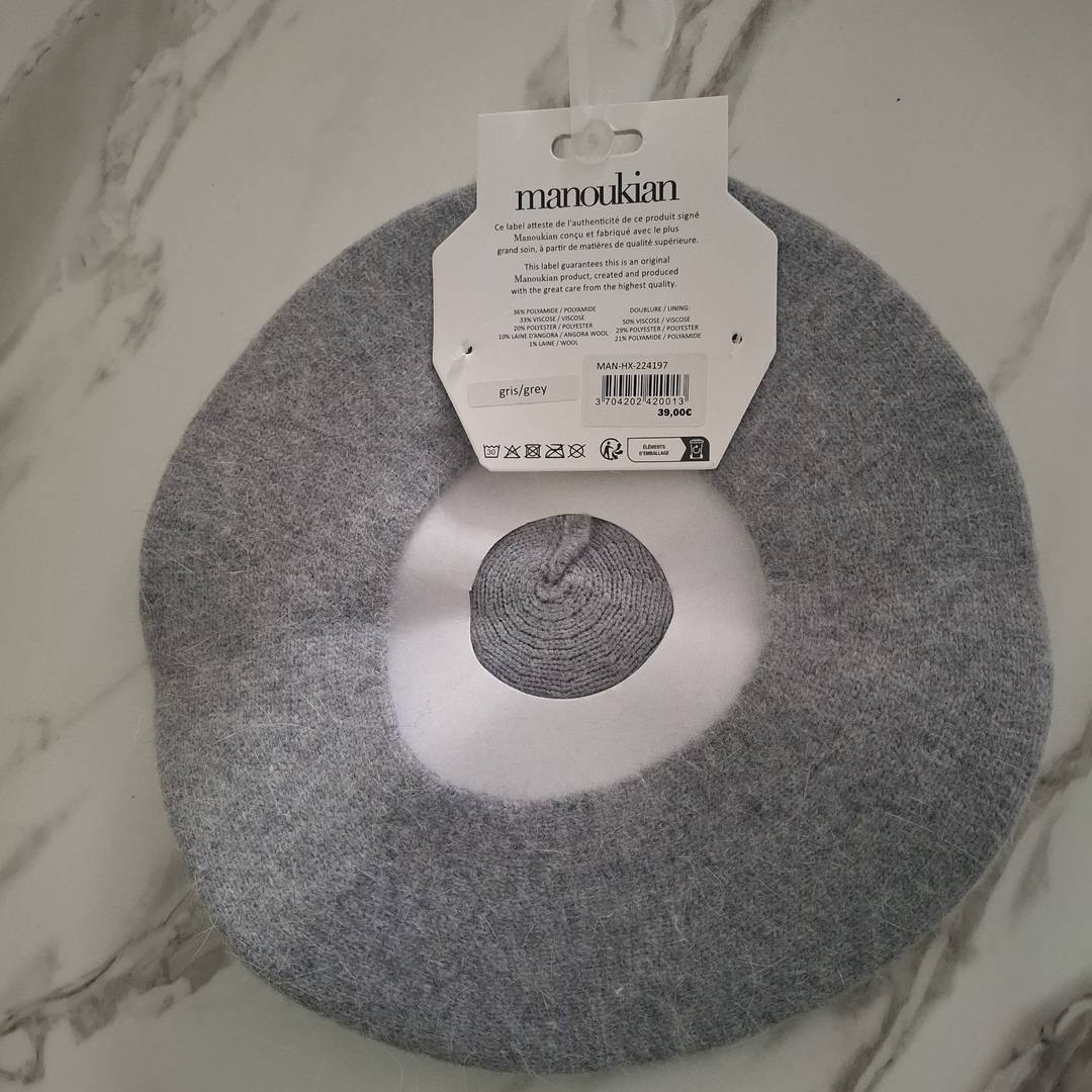 Béret Femme Manoukian Gris – Laine d'Angora Qualité Premium – Neuf avec Étiquette