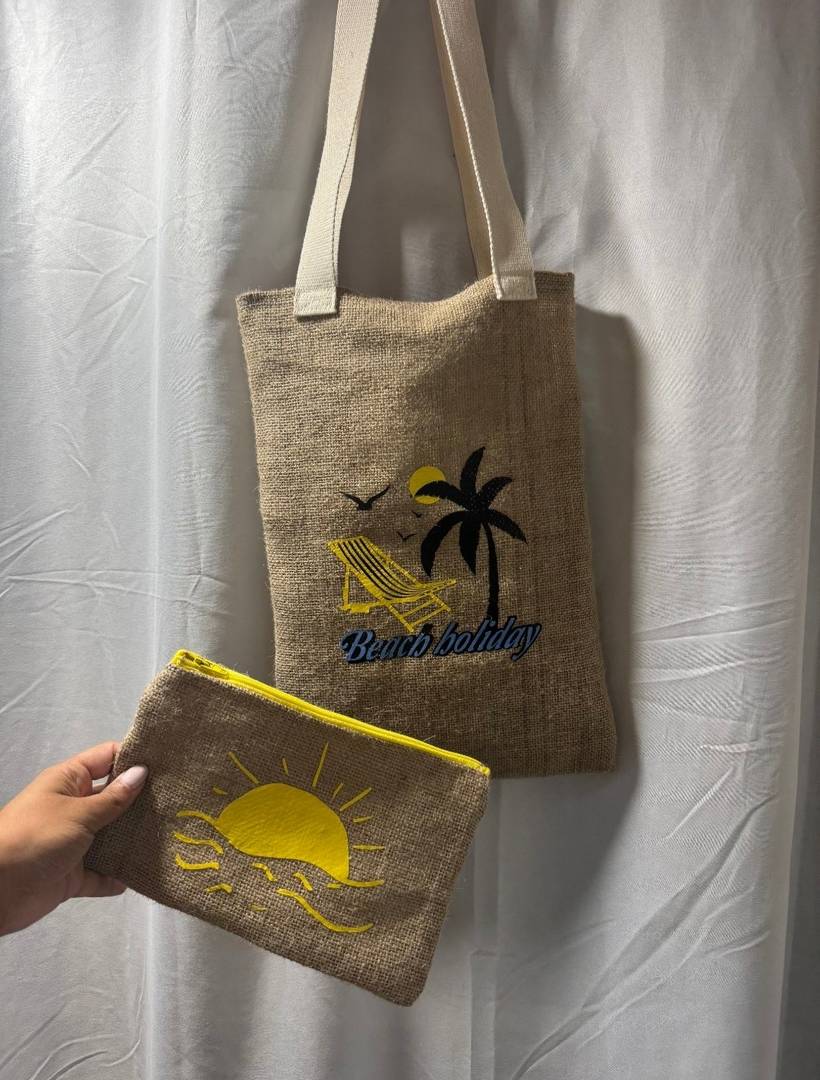 🌴 Sac de plage avec sa pochette assortie 👜