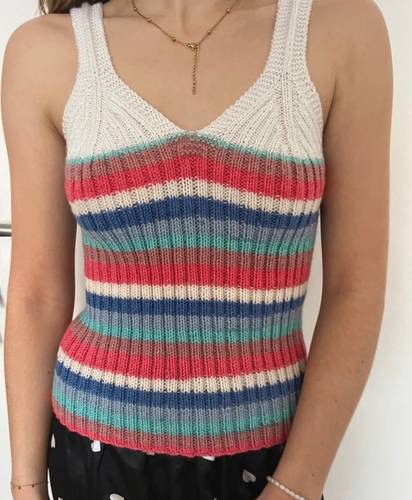 🌈 Débardeur tricoté à la main – Rayures multicolores & maille extensible