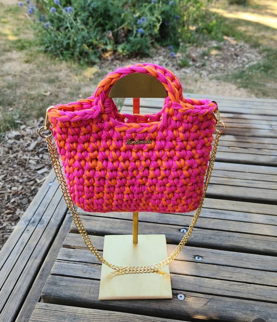 Mini Sac Cabas Fushia & Orange Néon Tressé – Pop et Fait Main