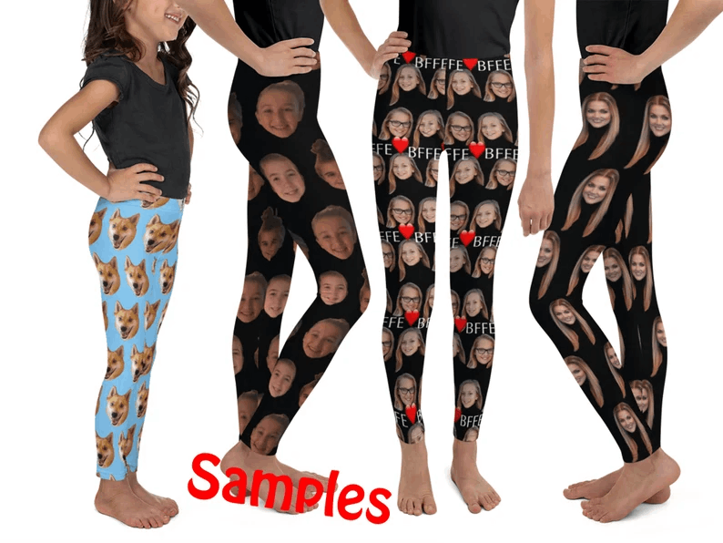 Custom Kids Leggings Shirt Costume Toddler Pants Photo Personalized Selfie Children Gift Birthday Party Face Unique Activewear Youth Clothes