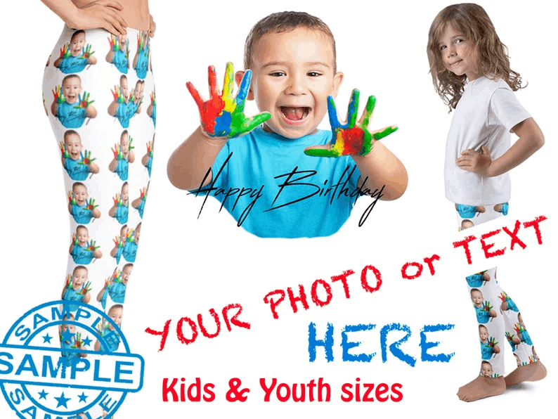 Custom Kids Leggings Shirt Costume Toddler Pants Photo Personalized Selfie Children Gift Birthday Party Face Unique Activewear Youth Clothes