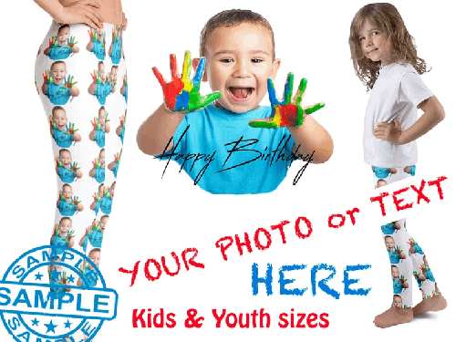 Custom Kids Leggings Shirt Costume Toddler Pants Photo Personalized Selfie Children Gift Birthday Party Face Unique Activewear Youth Clothes