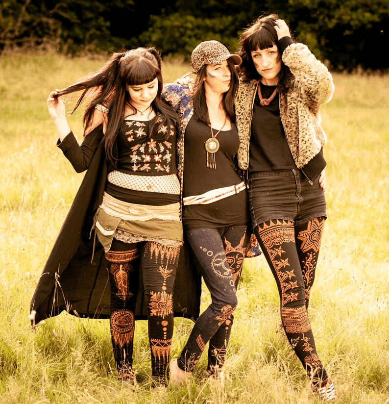 Hand-drawn Bleach-art Leggings. "Arrow Moon" design.