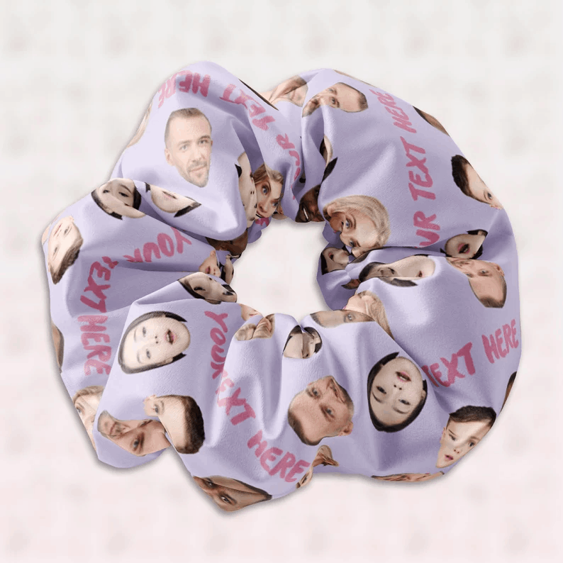 Personalized Faces with optional Text Scrunchie Hair Tie, Funny Faces Custom Scrunchy Hair Accessory, Hilarious Gag gift idea for all ages