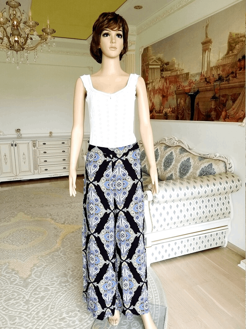 multicolor pants wide pants Culottes Abstract print Wide Leg Pants Palazzo Pants summer skirt pant Waist Pants boho Pants beach Pants M