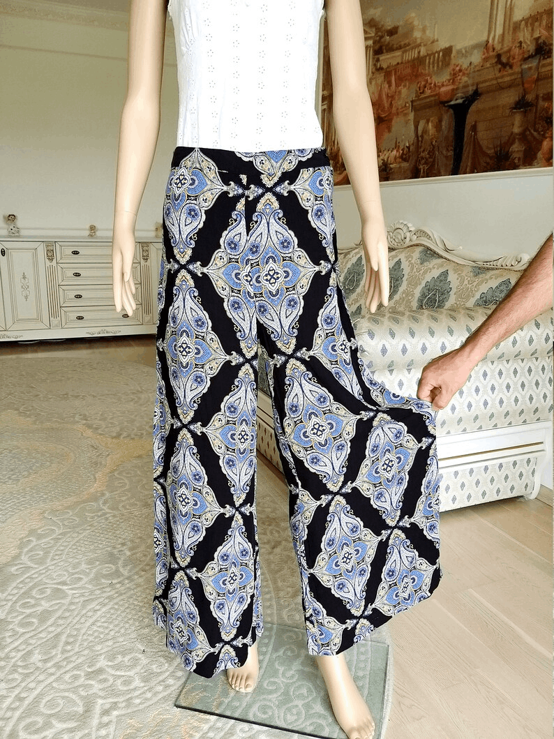 multicolor pants wide pants Culottes Abstract print Wide Leg Pants Palazzo Pants summer skirt pant Waist Pants boho Pants beach Pants M