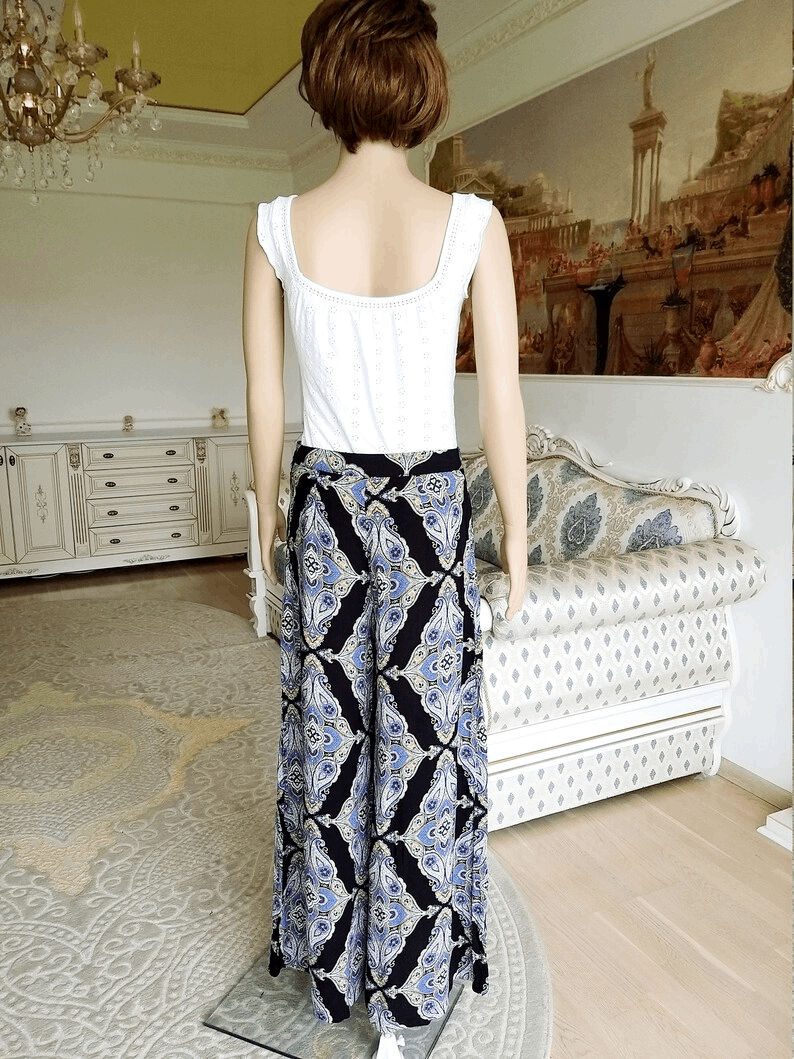 multicolor pants wide pants Culottes Abstract print Wide Leg Pants Palazzo Pants summer skirt pant Waist Pants boho Pants beach Pants M