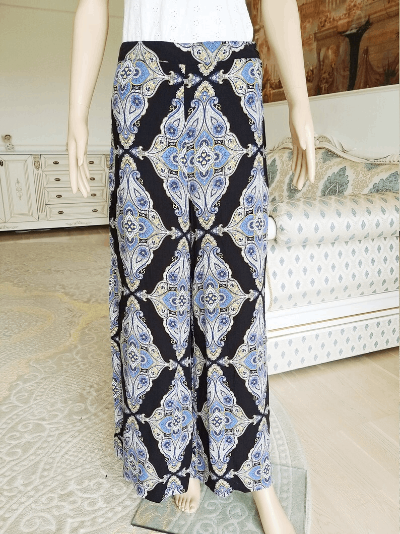 multicolor pants wide pants Culottes Abstract print Wide Leg Pants Palazzo Pants summer skirt pant Waist Pants boho Pants beach Pants M