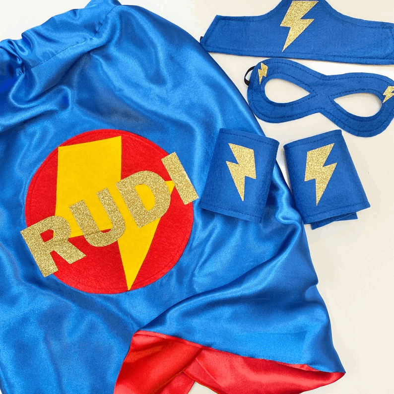 Kids Superhero Cape, Personalised Super Hero Birthday Cape, Kids Custom Superhero Cape, Kids Satin Superhero Costume. CHOOSE COLOUR & NAME.
