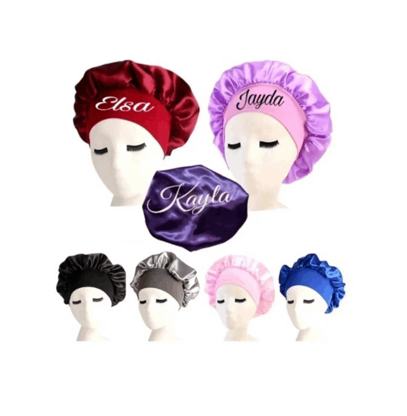 Personalised Large Adult Hair Bonnet Women Ladies Satin Hair Bonnet Sleep Hat Cap Night Silk Cap Head Wrap Personalised Name Satin Bonnet
