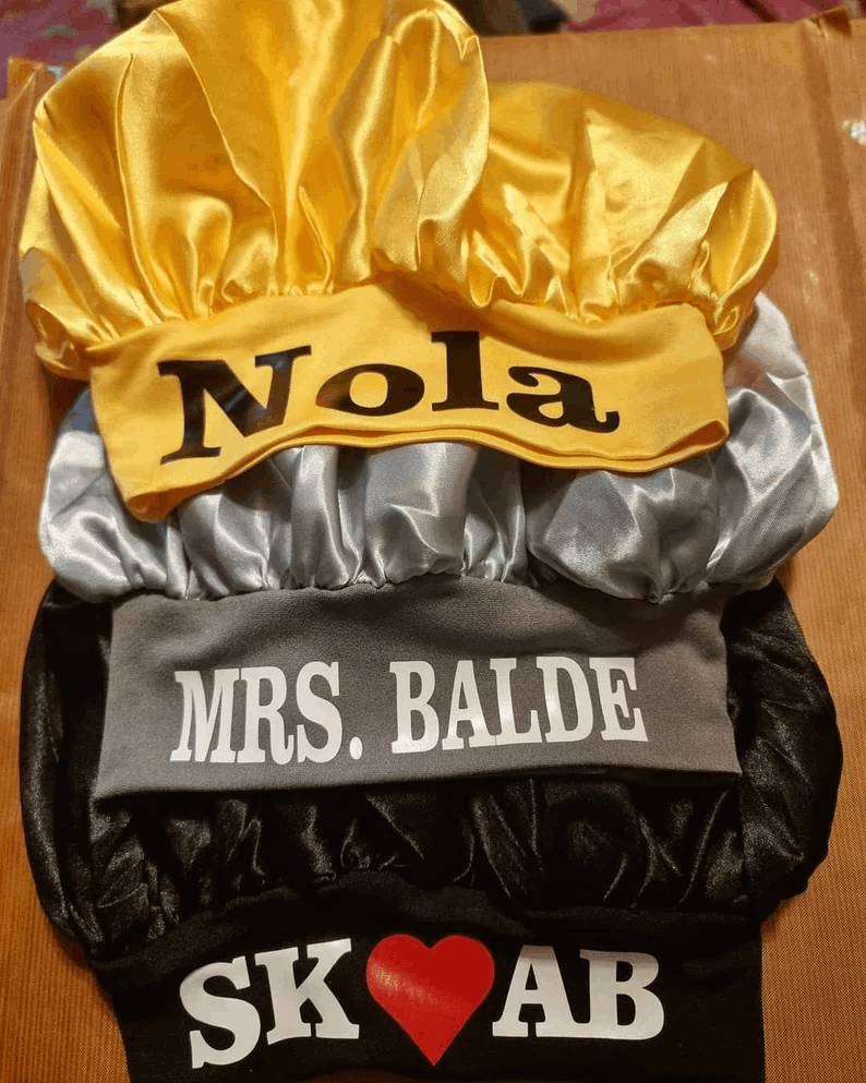 Personalised Large Adult Hair Bonnet Women Ladies Satin Hair Bonnet Sleep Hat Cap Night Silk Cap Head Wrap Personalised Name Satin Bonnet