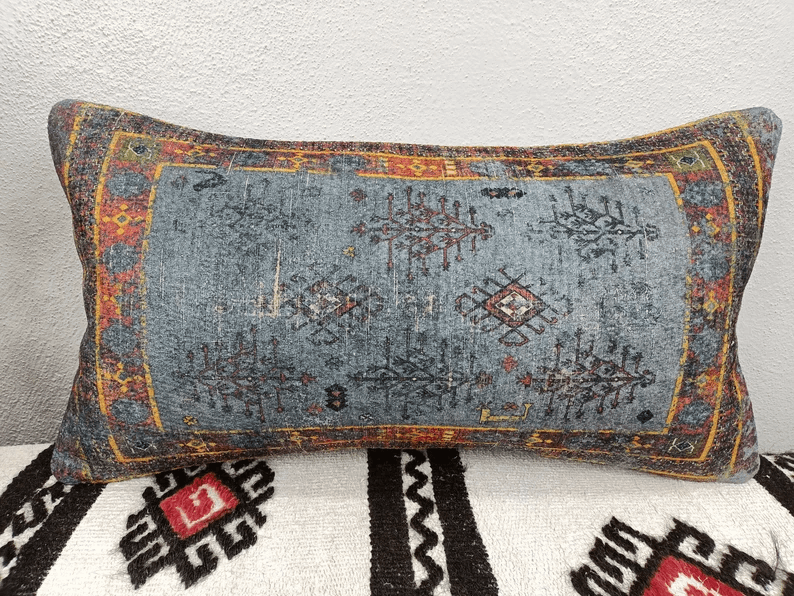 Turkish rug pillow, Handmade pillow, Kilim pillow cover, Cushion cover, Sofa pillow, 12x24 Pillow, Couch Pillow, Pillow case,