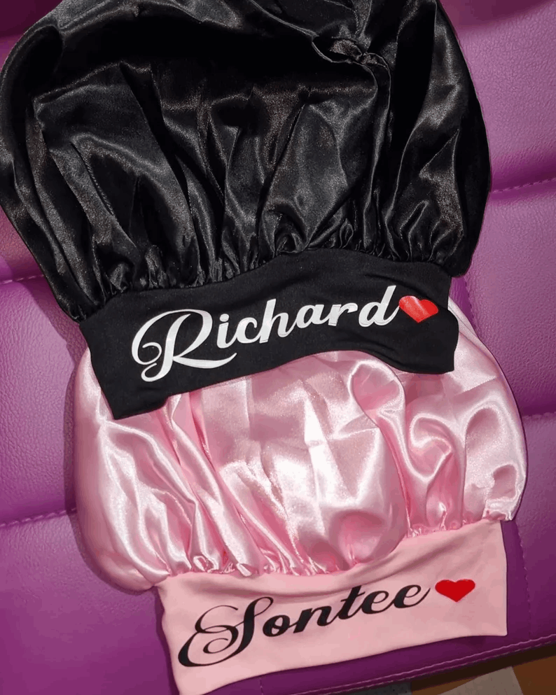 Personalised Large Adult Hair Bonnet Women Ladies Satin Hair Bonnet Sleep Hat Cap Night Silk Cap Head Wrap Personalised Name Satin Bonnet