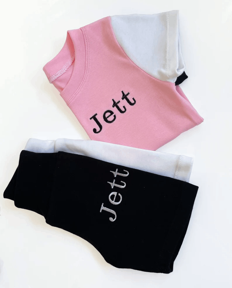 Personalised - Handmade and Embroidered Cotton T-shirt and Shorts - Mix and Match - Kids Personalised Loungewear - Tracksuit