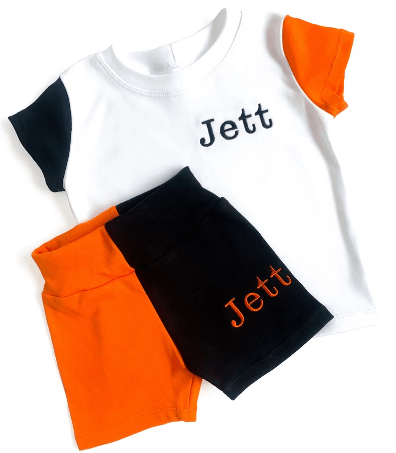 Personalised - Handmade and Embroidered Cotton T-shirt and Shorts - Mix and Match - Kids Personalised Loungewear - Tracksuit