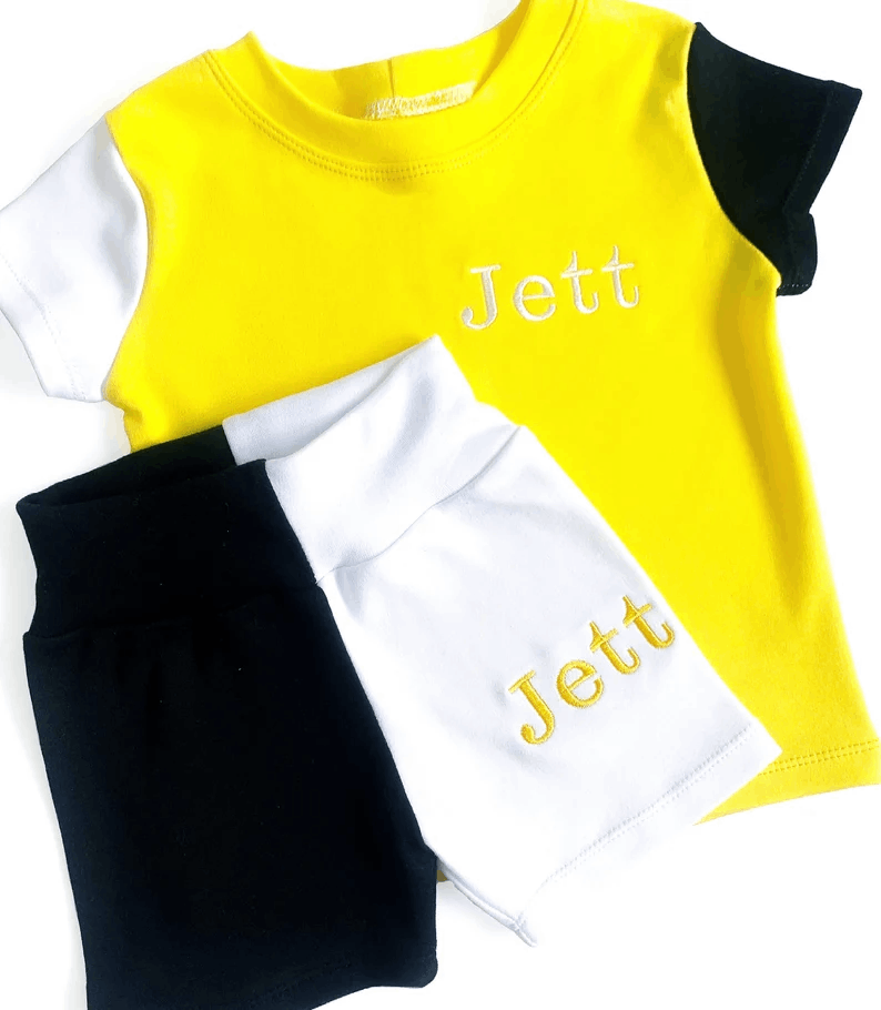Personalised - Handmade and Embroidered Cotton T-shirt and Shorts - Mix and Match - Kids Personalised Loungewear - Tracksuit