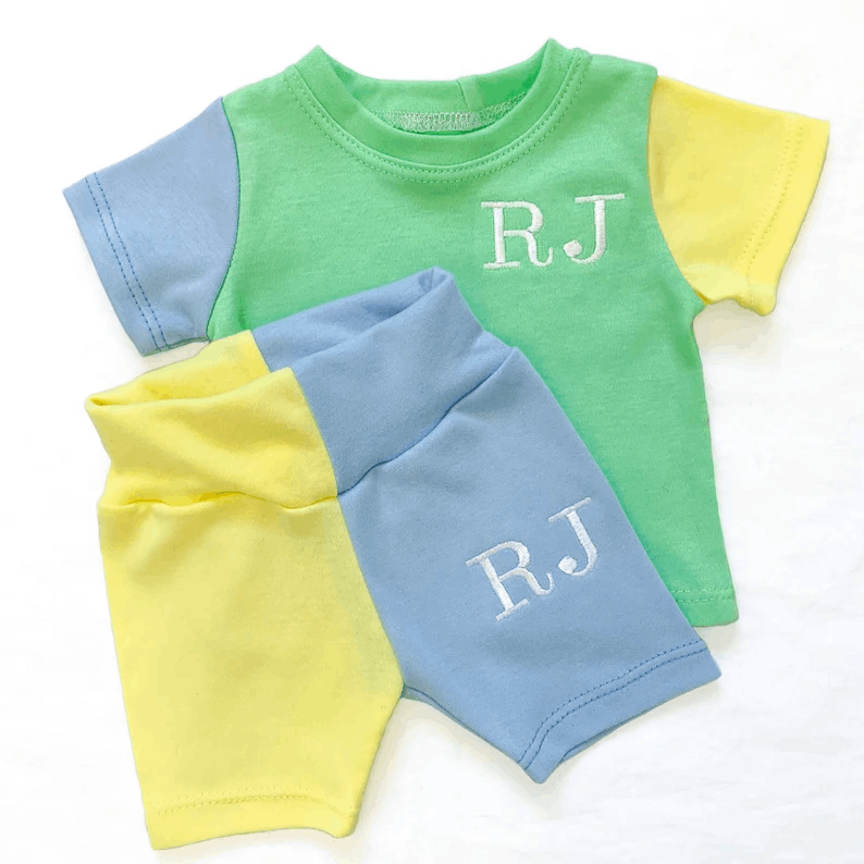 Personalised - Handmade and Embroidered Cotton T-shirt and Shorts - Mix and Match - Kids Personalised Loungewear - Tracksuit