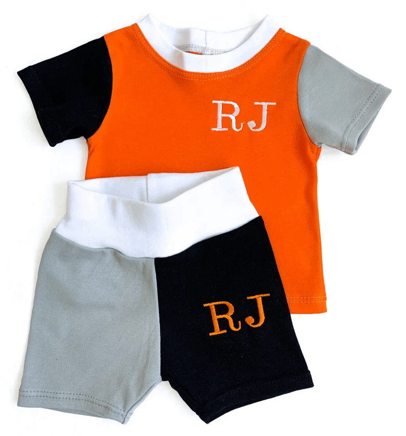 Personalised - Handmade and Embroidered Cotton T-shirt and Shorts - Mix and Match - Kids Personalised Loungewear - Tracksuit