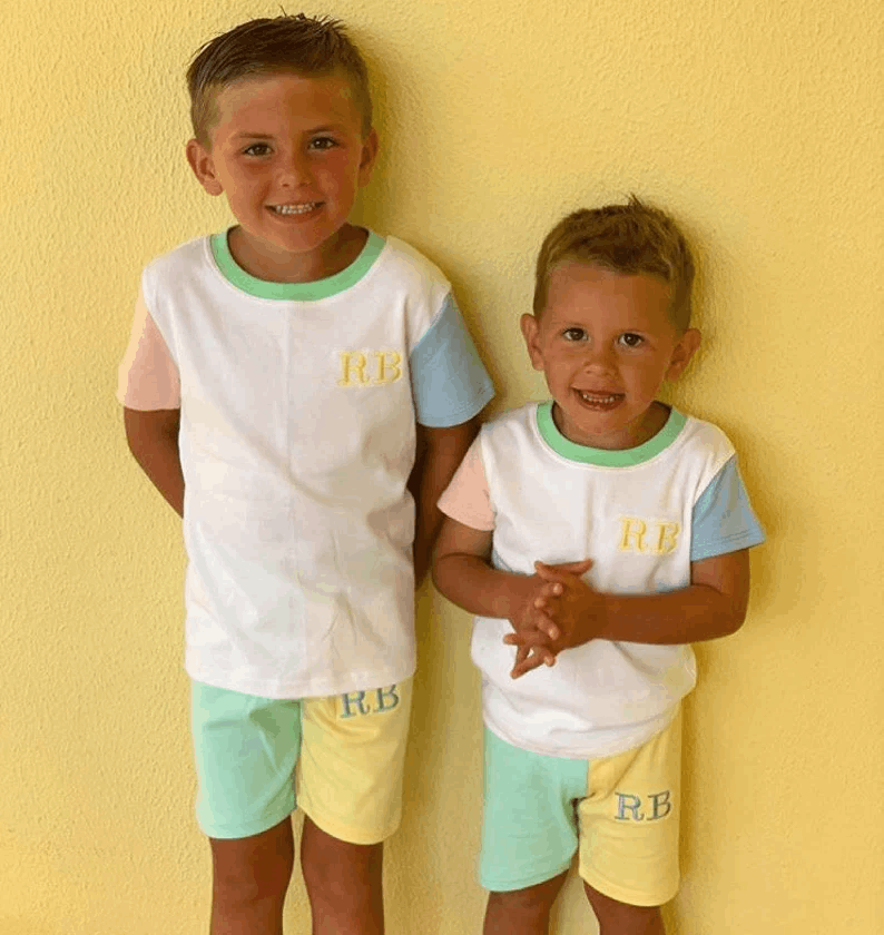 Personalised - Handmade and Embroidered Cotton T-shirt and Shorts - Mix and Match - Kids Personalised Loungewear - Tracksuit