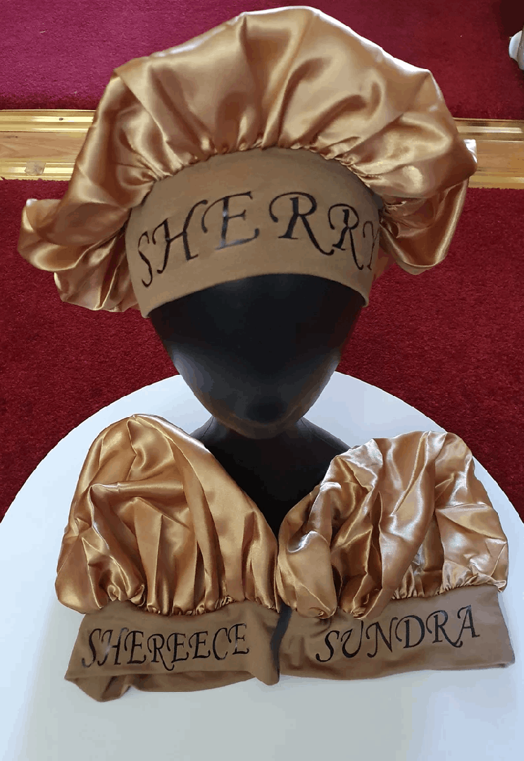 Personalised Large Adult Hair Bonnet Women Ladies Satin Hair Bonnet Sleep Hat Cap Night Silk Cap Head Wrap Personalised Name Satin Bonnet