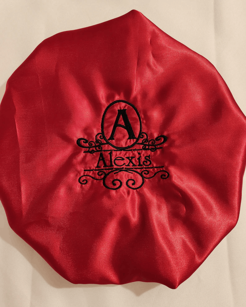 Elegant monogram hair bonnet/Satin ADULT bonnet/personalized bonnet/ Embroidered bonnet/Christmas Gift/Gift for her/Reversible Satin Bonnet