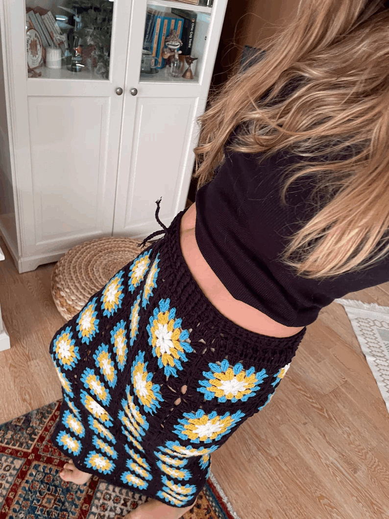 Jupe Longue en Crochet à Fleurs – Style Bohème Fait Main