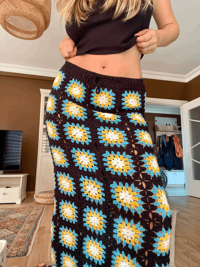 Jupe Longue en Crochet à Fleurs – Style Bohème Fait Main