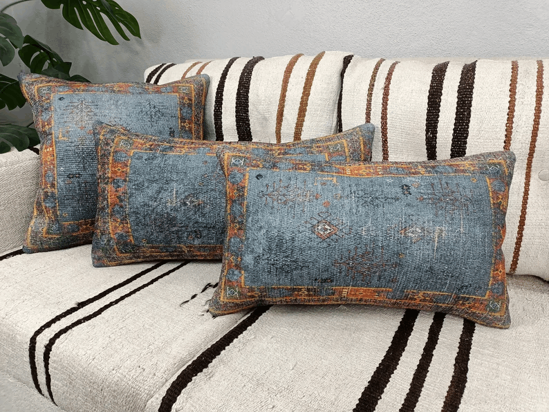 Turkish rug pillow, Handmade pillow, Kilim pillow cover, Cushion cover, Sofa pillow, 12x24 Pillow, Couch Pillow, Pillow case,