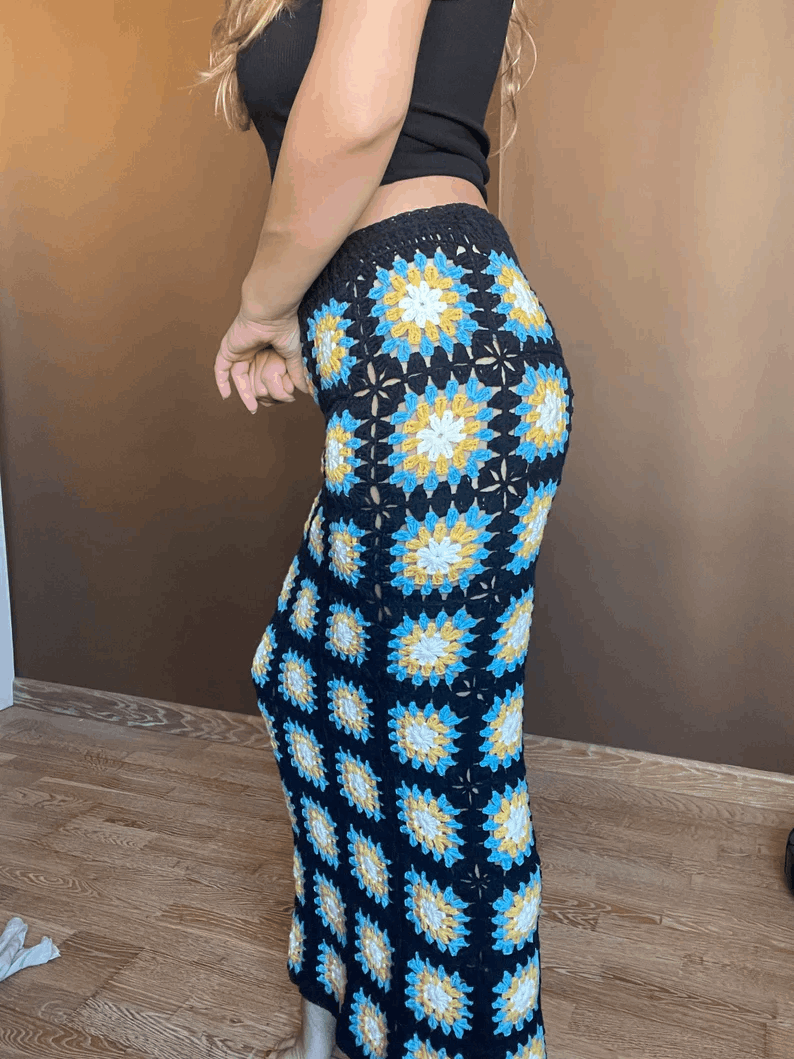 Jupe Longue en Crochet à Fleurs – Style Bohème Fait Main