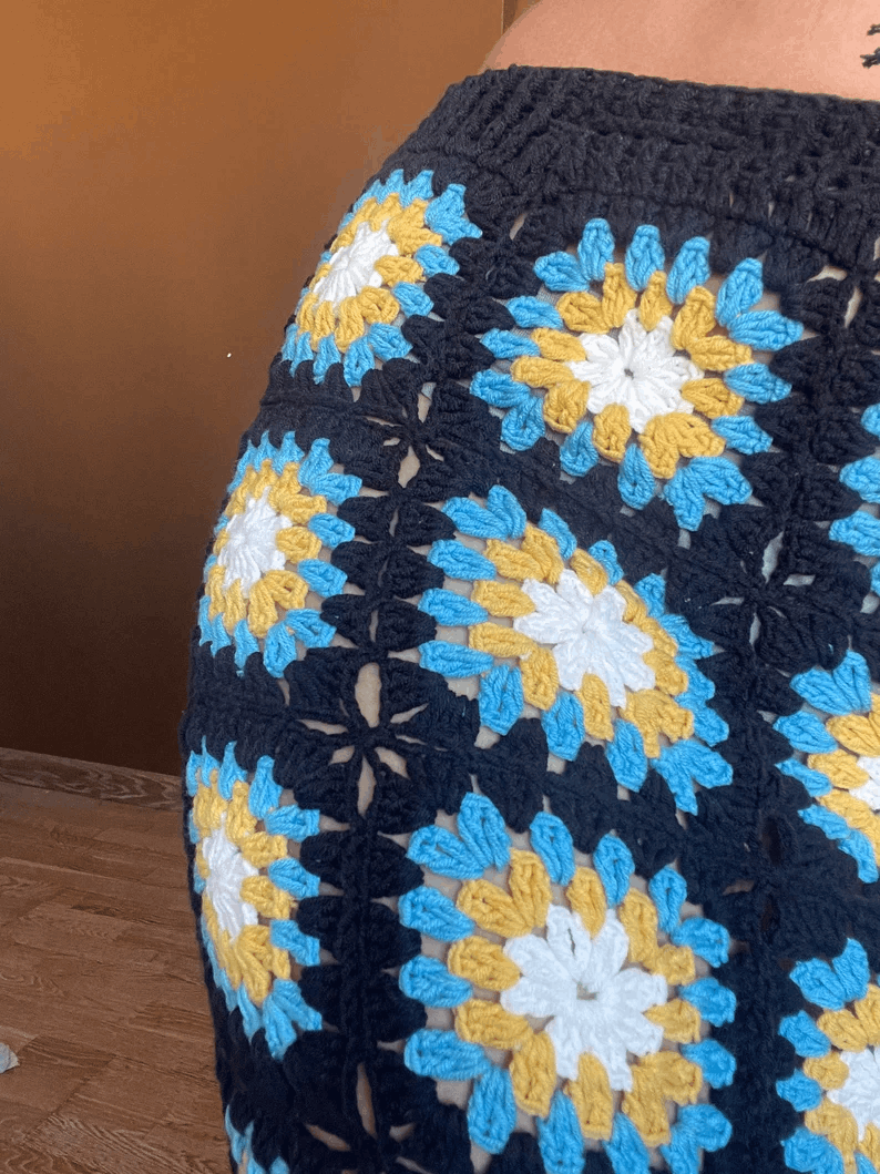 Jupe Longue en Crochet à Fleurs – Style Bohème Fait Main
