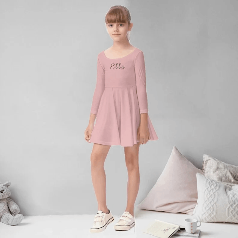 Personalised Kids Name Dress Long Sleeve Any Colour Design Name Logo