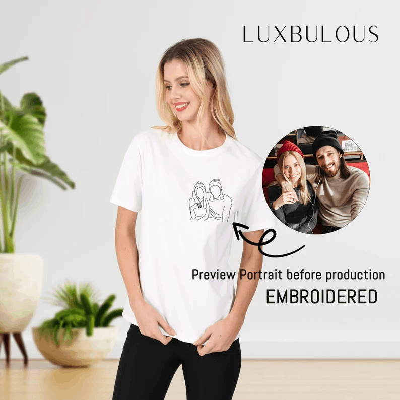 T-shirt portrait brodé personnalisé à partir d’une phot