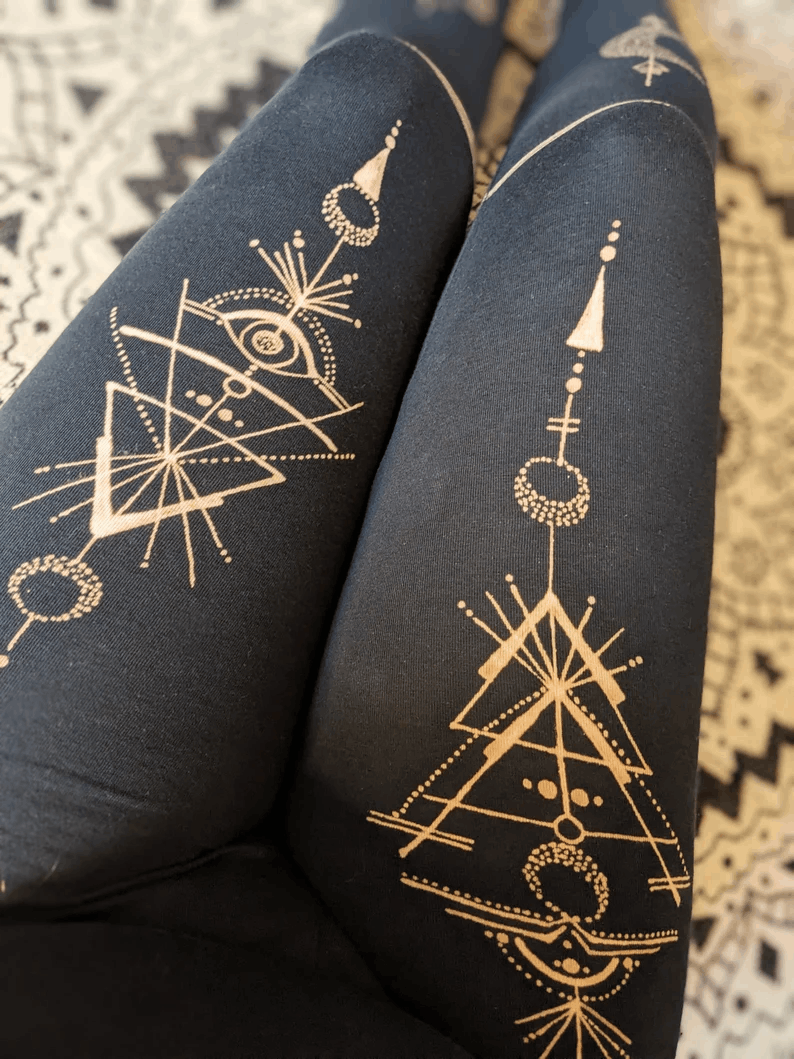 Hand-drawn Bleach-art Leggings. "Arrow Moon" design.