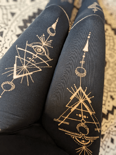 Hand-drawn Bleach-art Leggings. "Arrow Moon" design.
