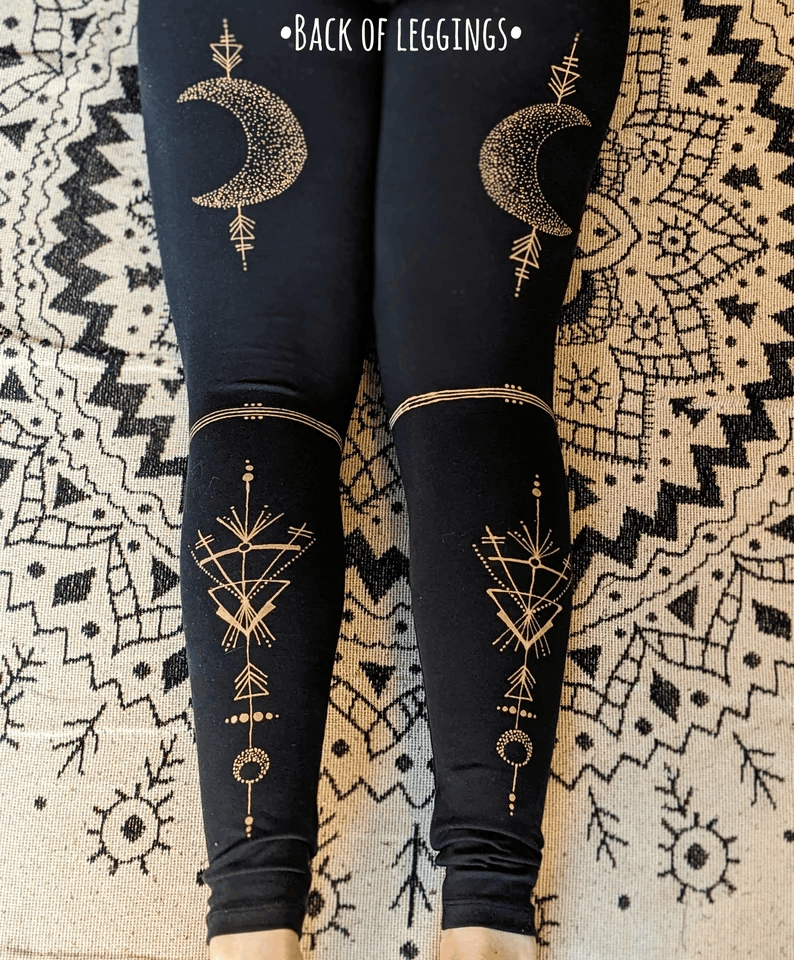 Hand-drawn Bleach-art Leggings. "Arrow Moon" design.