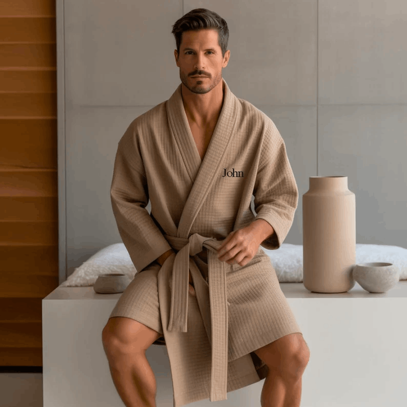 Custom Father's Day Waffle Weave Robe for Him, Best Dad Embroidered Bathrobe & Perfect Men's Gift, cotton anniversary for husband