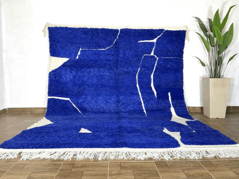 Handmade rug - Abstract Wool rug - blue rug - moroccan blue rug