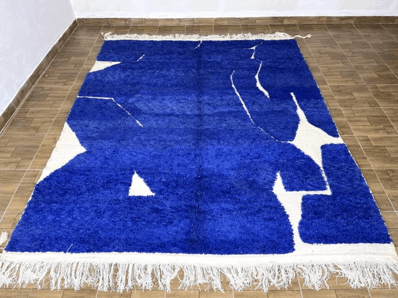 Handmade rug - Abstract Wool rug - blue rug - moroccan blue rug