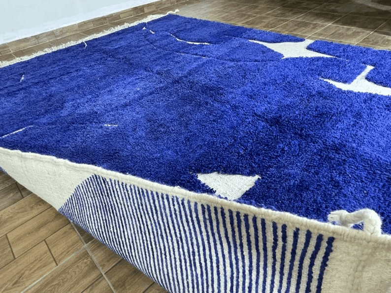 Handmade rug - Abstract Wool rug - blue rug - moroccan blue rug