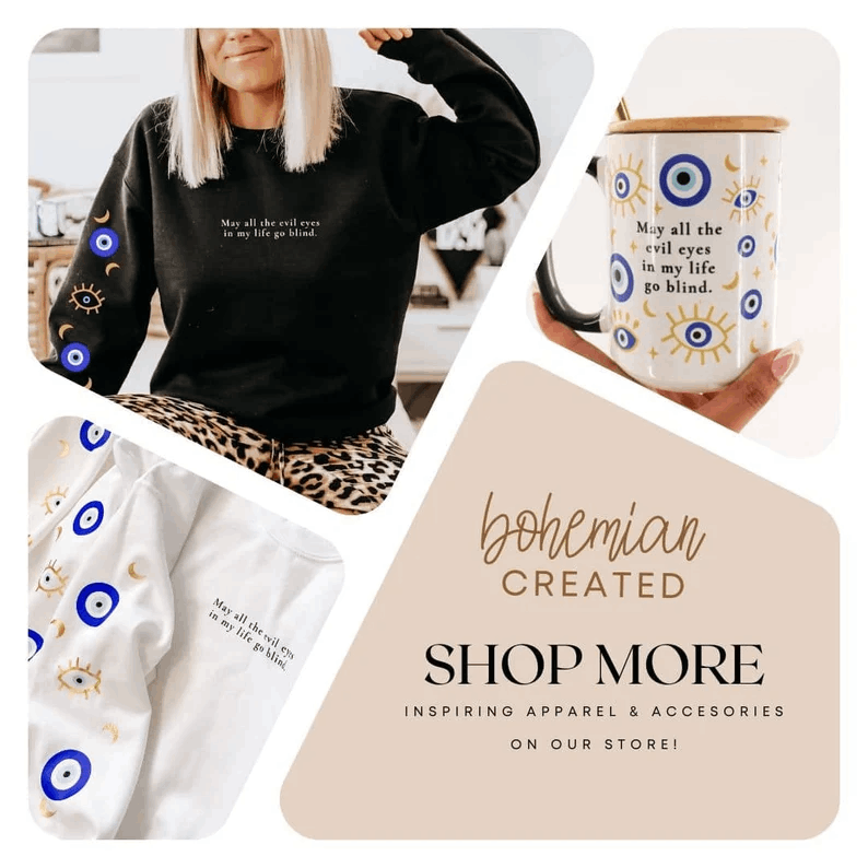 Evil Eye Aesthetic Sweatshirt Sweater Mug Third Eye Protection Gift For Her Him Office Buenas Vibras Good Vibes Minimal Boho Stylish Sweater