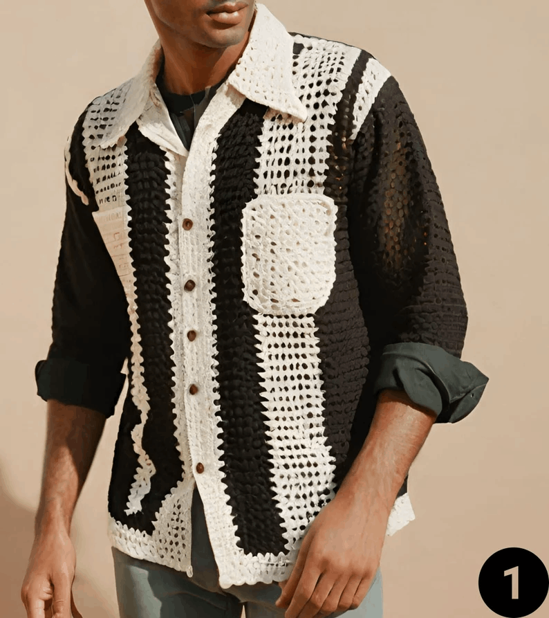 Chemise homme crochetée à la main – Manches longues unisexe style granny
