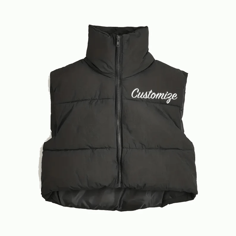 Youth Puffer Vest Many Colors, Full Zip Stand Up Collar Quilted Puff Vest, Kids Personalized Warm Zippered Vest, Business Dance Logo