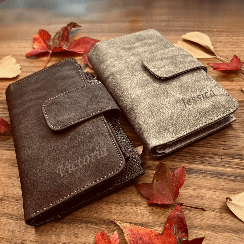 Engraved Photo Purse for Women - Customized Vegan Leather Wallet - Zippered Clutch - Gift For Mother - Mother's Day Gift