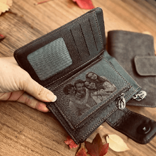 Engraved Photo Purse for Women - Customized Vegan Leather Wallet - Zippered Clutch - Gift For Mother - Mother's Day Gift