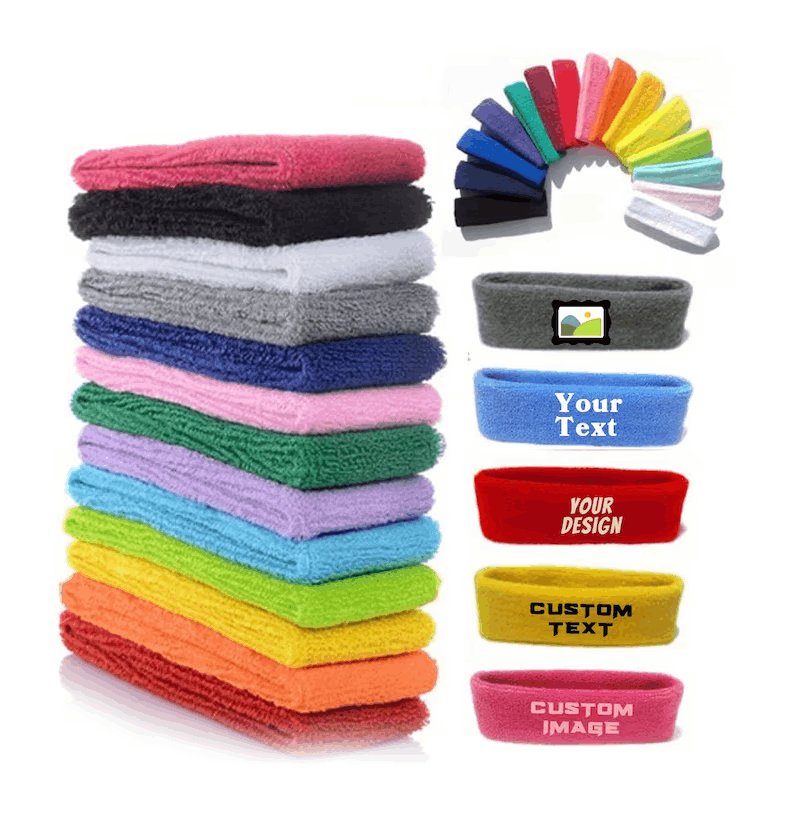 Custom Text, Design, Image Applied SWEAT HEADBANDS, Customized Headbands