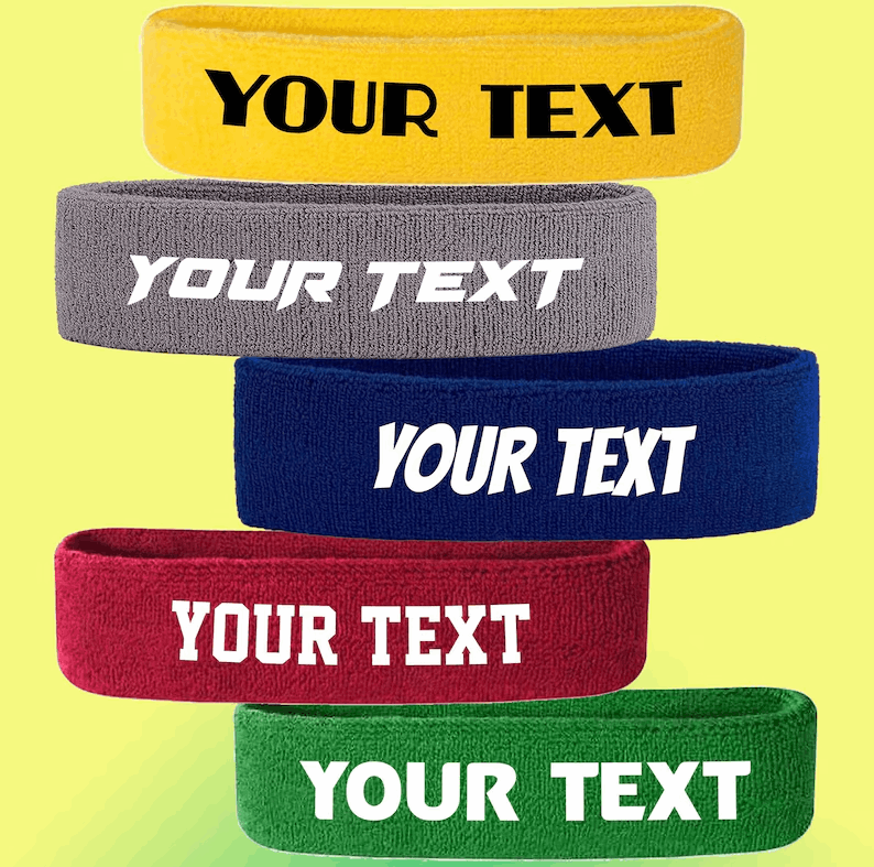 Custom Text, Design, Image Applied SWEAT HEADBANDS, Customized Headbands