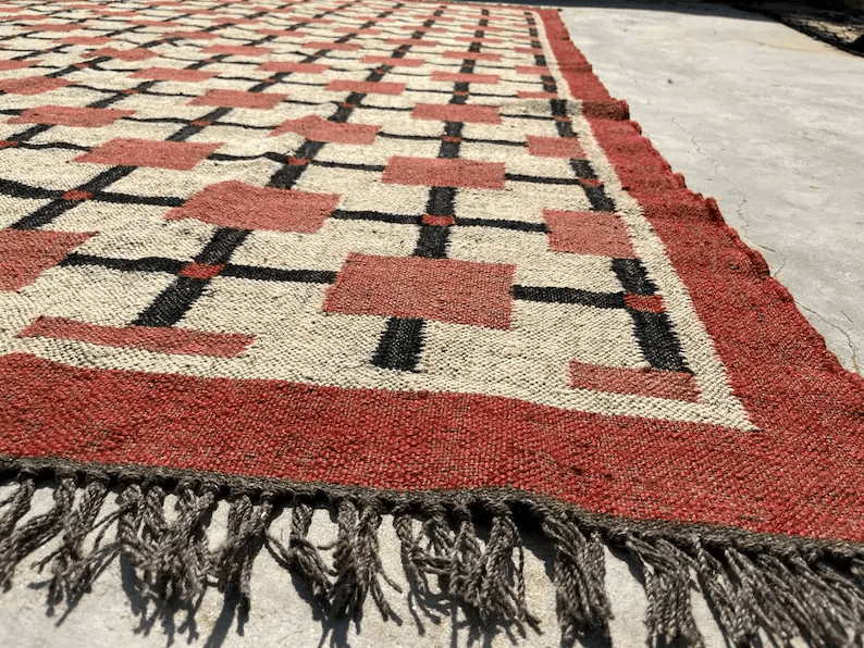 Handmade Wool Jute Kilim Rug, Kilim Rug, Wool Jute Kilim Rug, Bohemian Rug, Navajo Kilim Rug, Custom Size Rug, pink Traditional Rug,