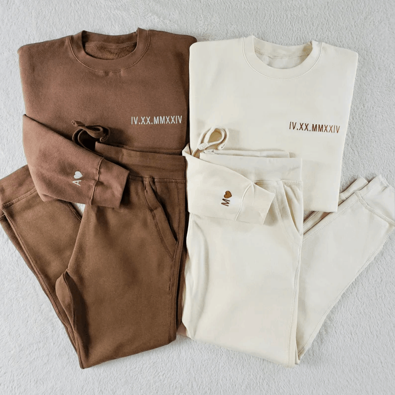 Matching Couples Shirt and Sweatpants Gift • Custom Embroidered Anniversary Shirt for Him • Roman Numeral Hoodie • Engagements, Bachelorette